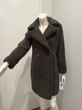 DKNY Dark Brown Teddy Sherpa Coat XXS